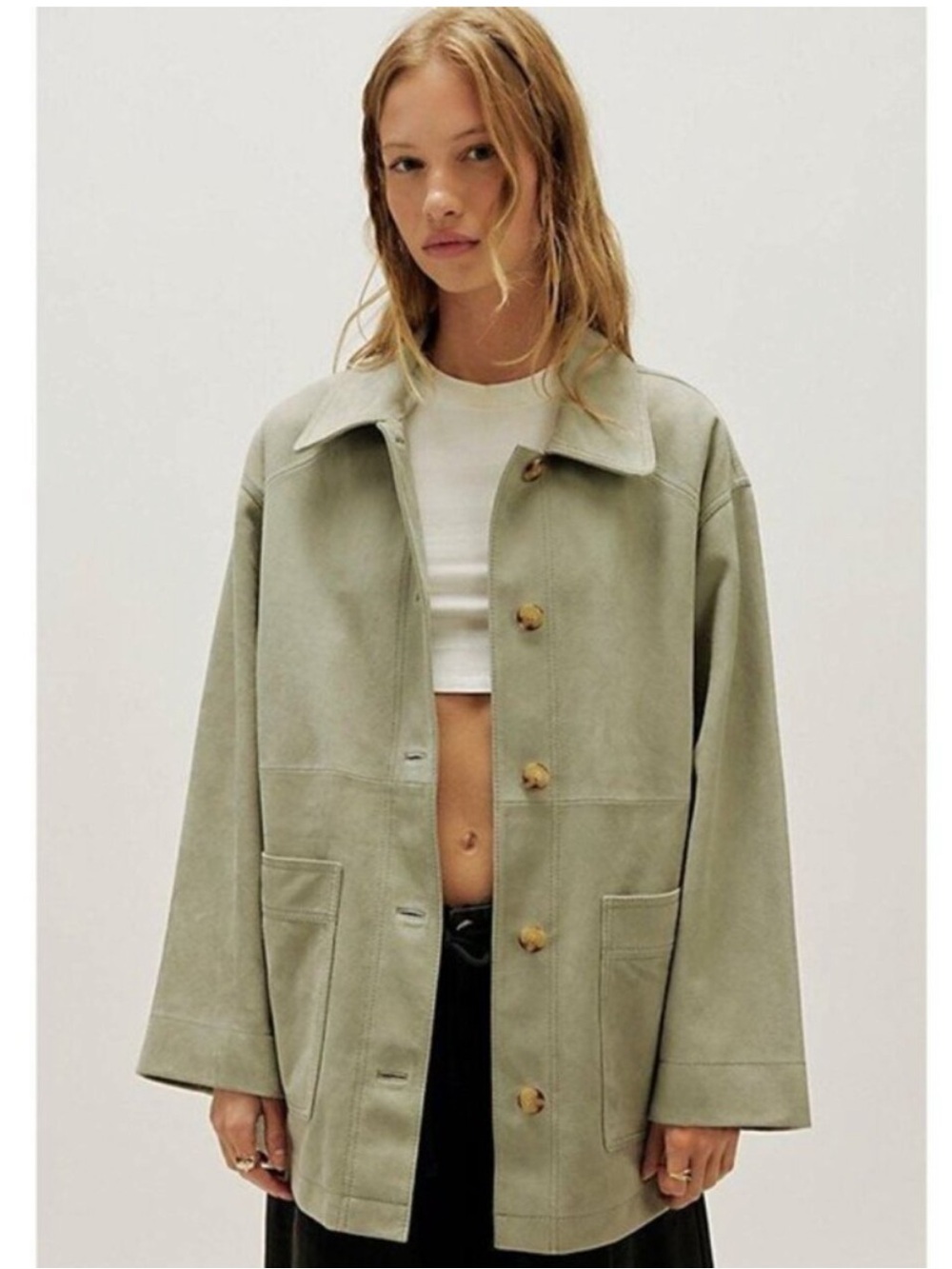 NWT Free People Women’s Annalise Suede Jacket in Green/Gray Size Small